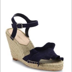 $395 NEW Loeffler Randall Gabby Suede Ruffle Wedge Size 9.5